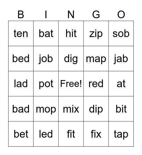 CVC BINGO Card