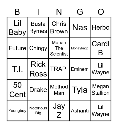 RAP Bingo Card