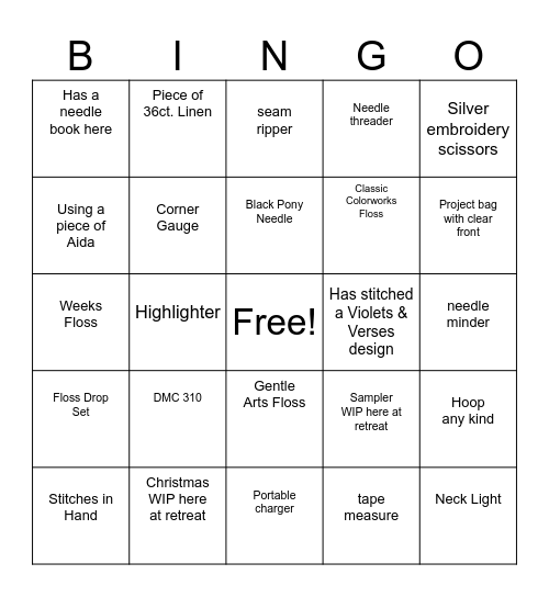 Stitcher's Gotta Stitch Bingo Card