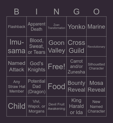 One Piece Chapter 1165 Bingo Card