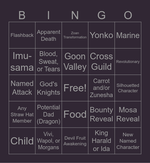 One Piece Chapter 1165 Bingo Card