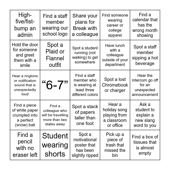 Winter Cavalier Countdown 2025 On-the-go Bingo Card