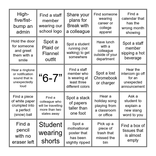 Winter Cavalier Countdown 2025 On-the-go Bingo Card