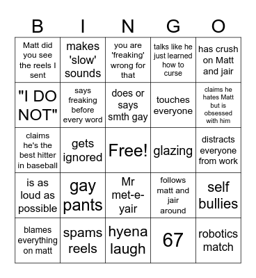 Greyson Bingo Card