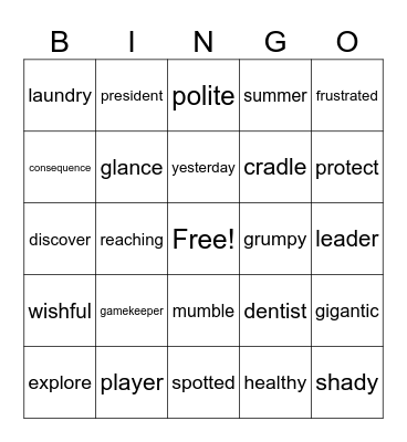 Mrs. Diesel spell multi syllable words 11/11 Bingo Card