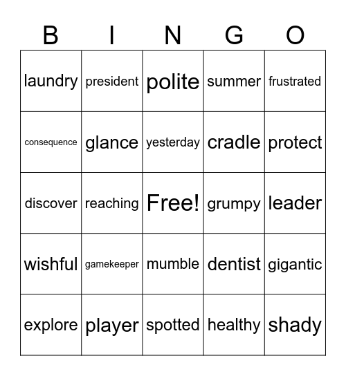 Mrs. Diesel spell multi syllable words 11/11 Bingo Card