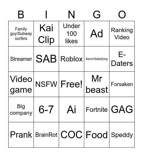 Untitled Bingo Card
