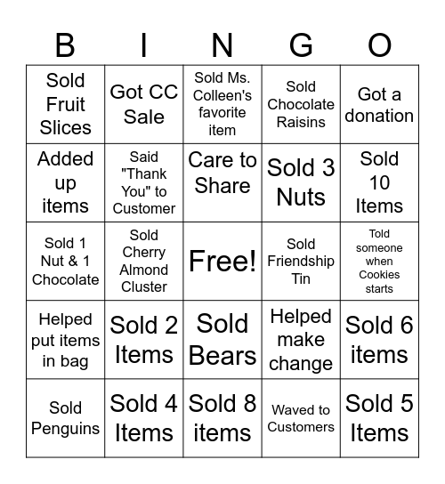 Sweets & Treats Bingo Card