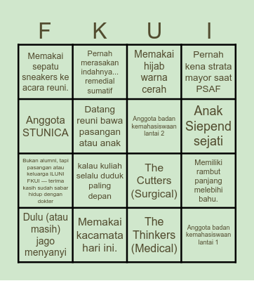 REUNI FKUI 2010/ILUNI FKUI 2015/16 Bingo Card