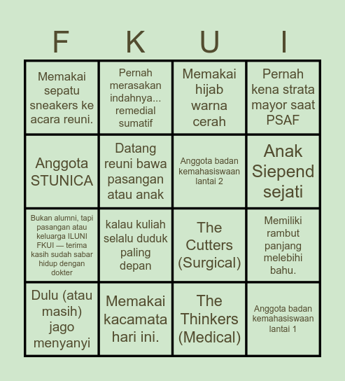 REUNI FKUI 2010/ILUNI FKUI 2015/16 Bingo Card