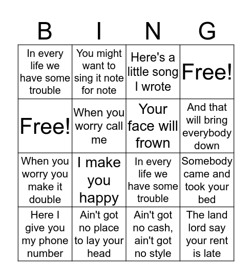 Don´t Worry, Be Happy Bingo Card