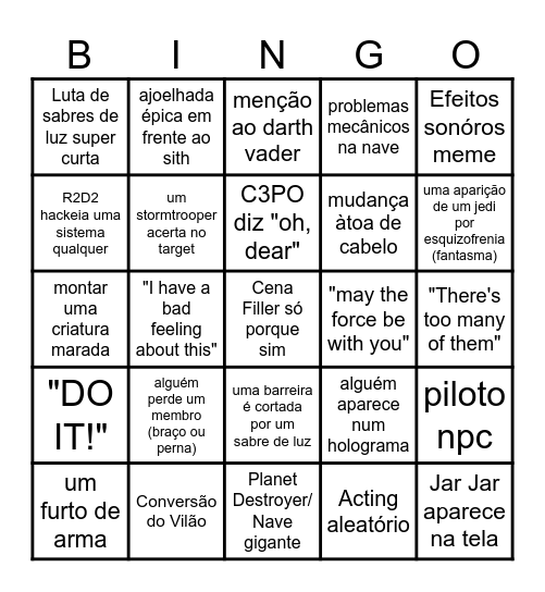 Star Wars Bingo Card