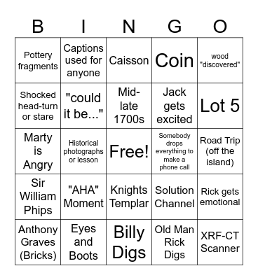 Oak Island Bingo Card