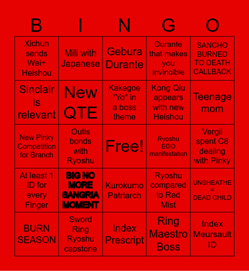 Canto 9 Bingo Card