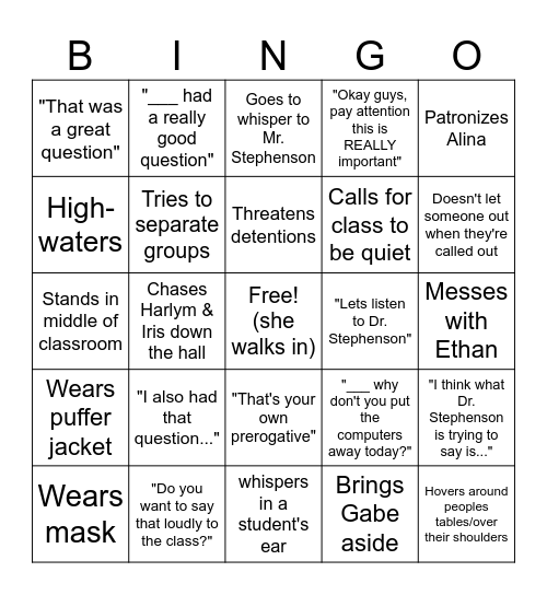 Ms. Yeh Bingo Card