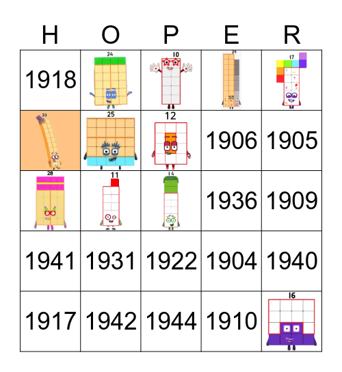 Number blocks Bingo Card