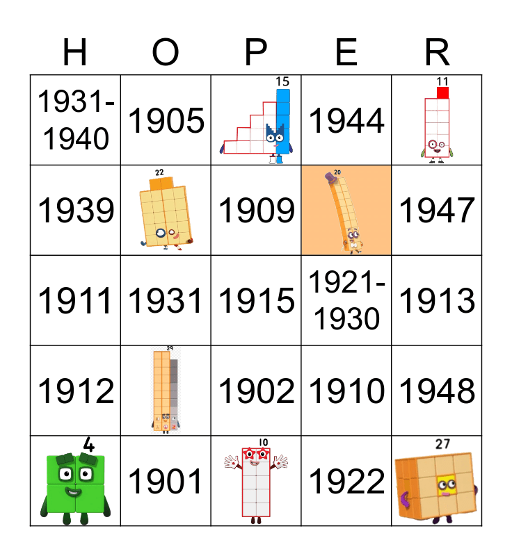 Number blocks Bingo Card
