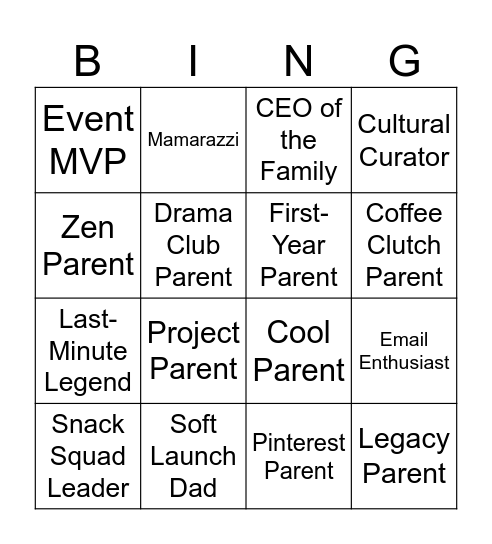 Who's Parent Are You? Bingo Card