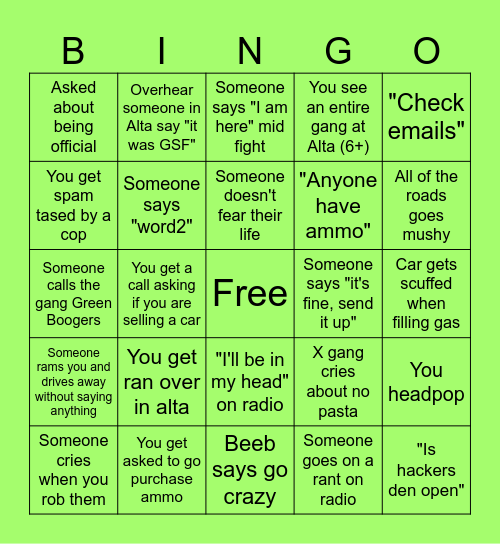 GSF Bingo Card