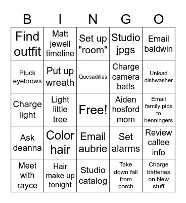Before wedding Bingo Card