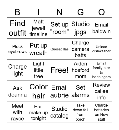 Before wedding Bingo Card
