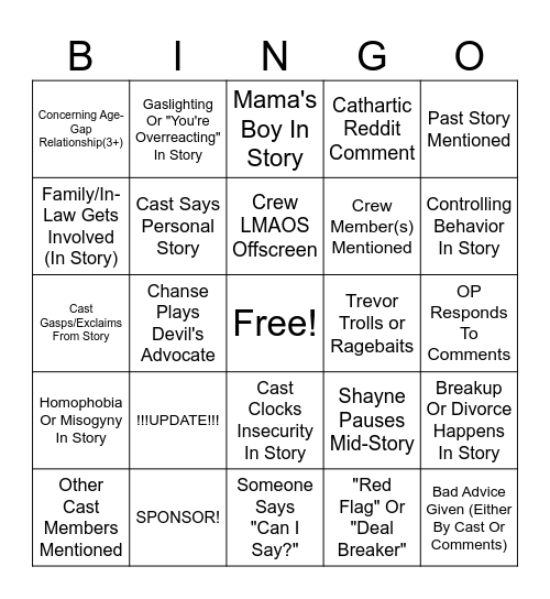 SRRS Bingo Card