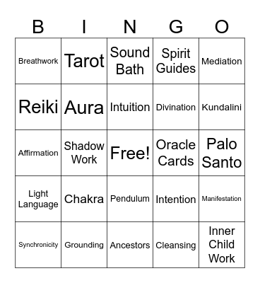 Spiritual Terms Bingo Card