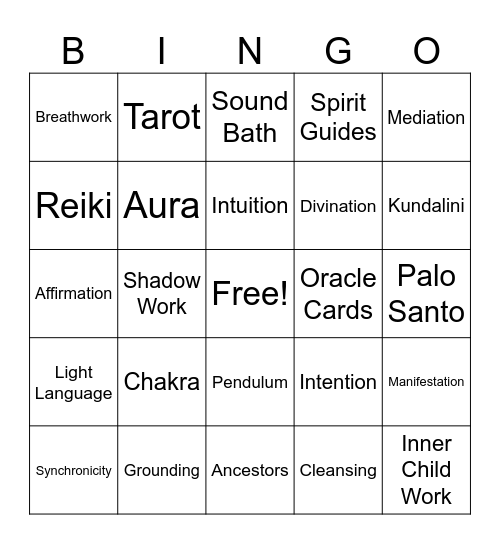 Spiritual Terms Bingo Card