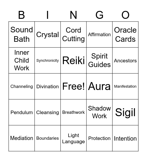 Spiritual Terms Bingo Card