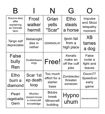 Hermitcraft S11 Bingo Card