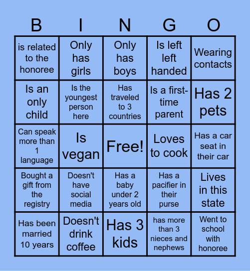 Find The Guest Who…. Bingo Card