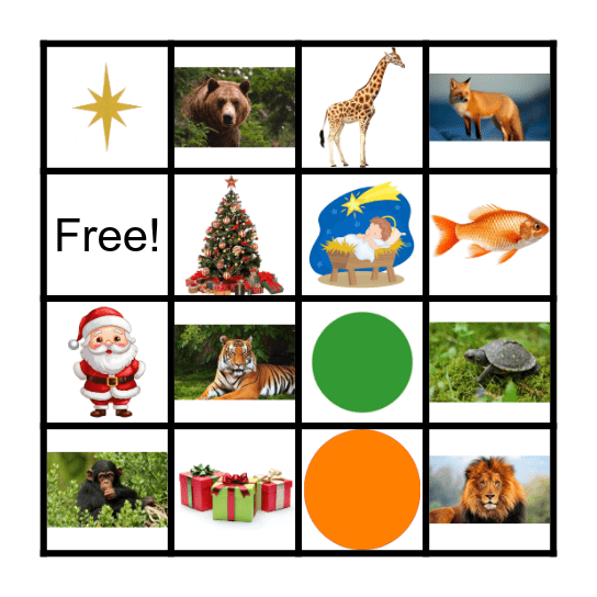 Animales, Colores y La Navidad Bingo Card