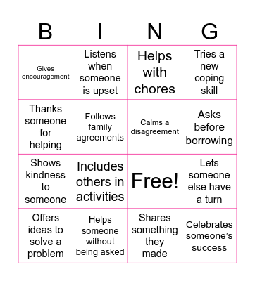 Family Role Bingo Card