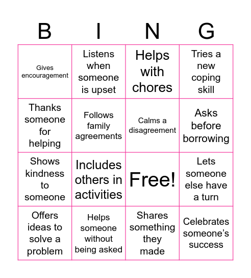 Family Role Bingo Card