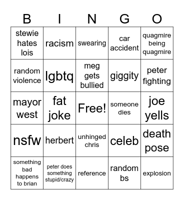 Family Guy Bingo Card