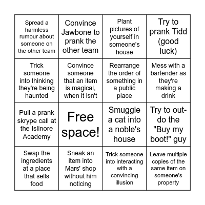Prank Bingo Card