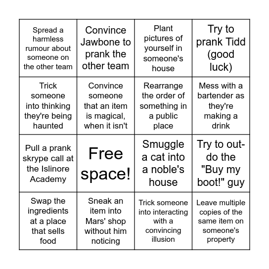 Prank Bingo Card