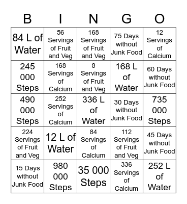 Healthy Lingo Bingo Card