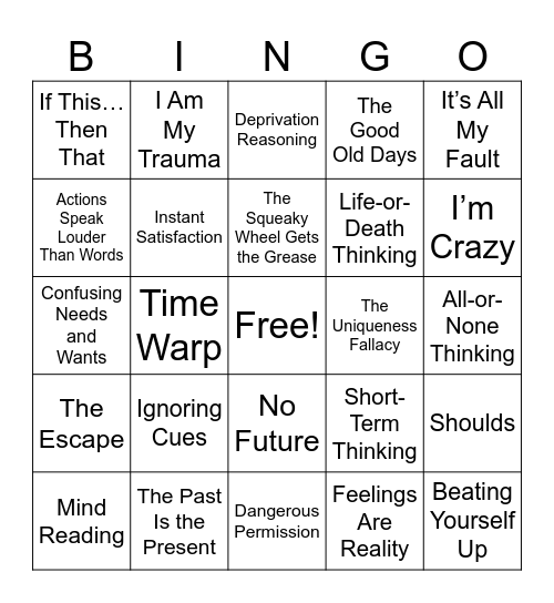 Seeking Safety Creating Meaning Bingo Card