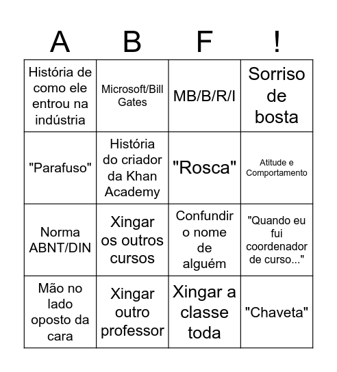 BINGO DO BACCAN Bingo Card