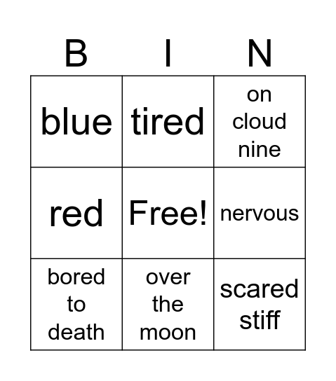 FEELINGS Bingo Card