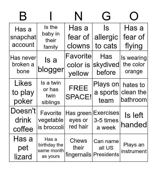 Co-Worker Bingo Card