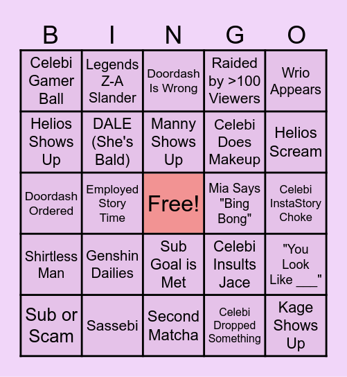 Celebi Stream BINGO Card