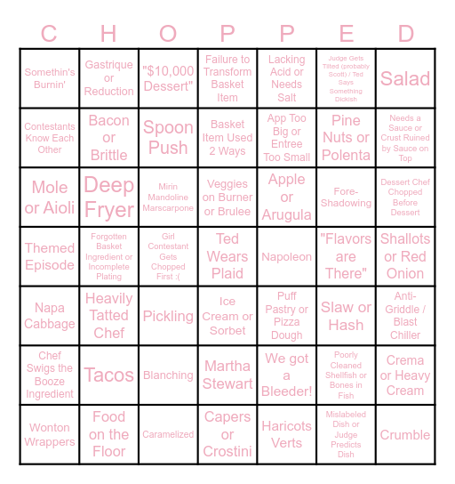 Chopped! Bingo Card