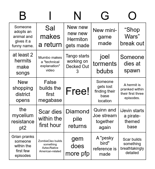 Hermitcraft season 11 Bingo Card