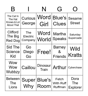 PBS KIDS SHOWS Bingo Card