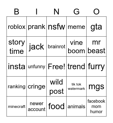 yt shorts bingo Card