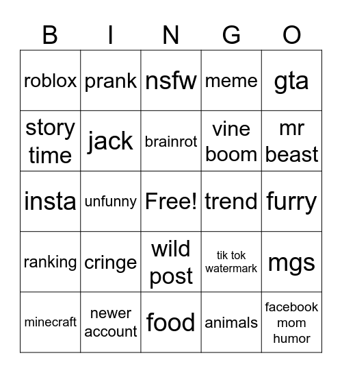 yt shorts bingo Card