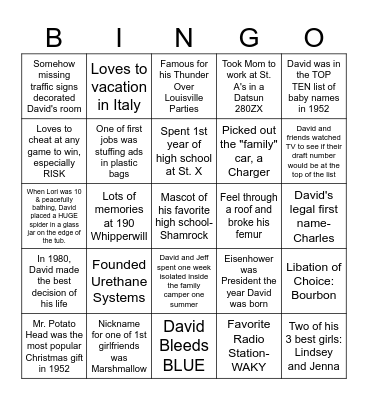 Celebrate David Bingo Card