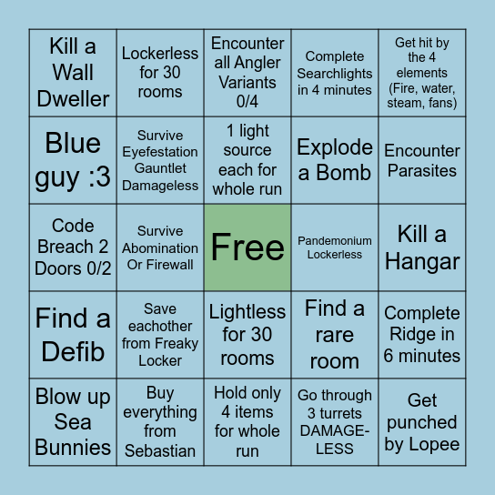 PRESSURE BINGO Card